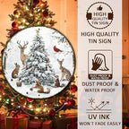 Round Christmas Snow Animals Metal Tin Sign - Vintage Christmas Tree & Winter Sign for Home & Outdoor Decorations - 12 * 12 in
