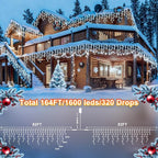 KNONEW 164FT 1600 LED Christmas Lights Outdoor Decoration White Timer 8Modes Hanging Fairy String Lights with 320 Drops, Plug in Waterproof Indoor Decor for Holiday Wedding Party Window Garden