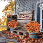 6 Pcs Fall Flowers Artificial for Decoration Silk Burnt Orange Flowers Fall Artificial Sunflowers Bouquet with Fall Leaves Stems 13 Inch Mixed Bush for Outdoor Decoration Cemetery Grave Autumn