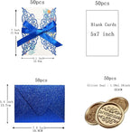 50Pcs Laser Cut Blue Wedding Invitation With Glitter Envelopes And Ribbons Blank Personalized Card Invitaciones Para quinceañera Birthday Baby Shower Christmas Party Bridal Shower