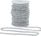 5mm Crafts Faux Pearl Beads Garland Pearl Bead Roll Strand of Pearls to Decorate Floral Centerpieces Wedding Party Favor Christmas Tree(99 Feet Silver)