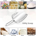 P&P CHEF Canister Scoop Set of 3, Ice Candy Scoop, Stainless Steel Multipurpose Food Scooper for Buffet Jar Freezer, Mirror Finish & Dishwasher Safe, Silver, 5+8+12 Oz