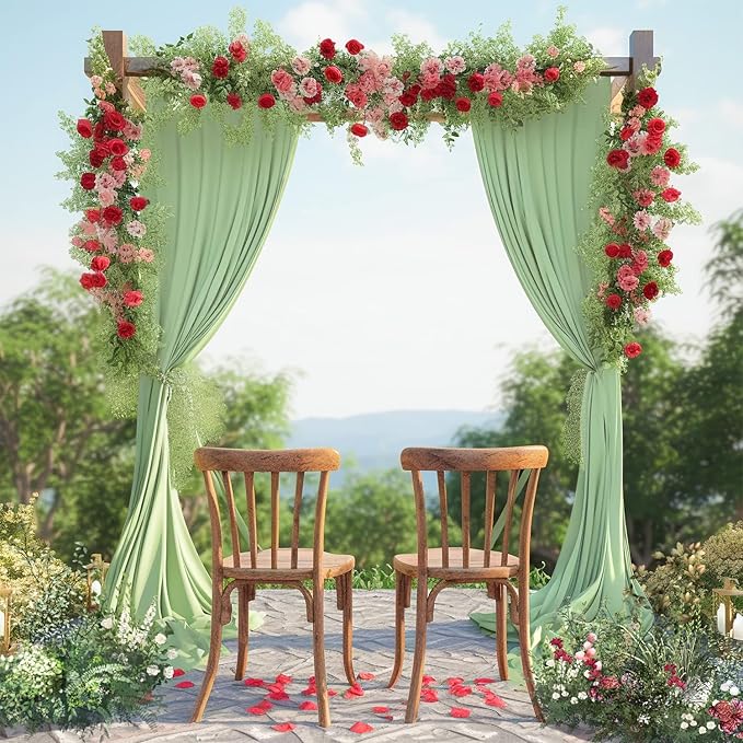Sage Arch Drapes for Wedding Arch Draping Fabric Sheer Backdrop Curtain for Ceremony Bridal Party Decor 6 Yards 19Ft Length x 28" Width 1 Panel