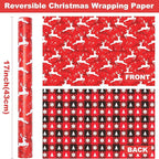 Ulmasinn Reversible Christmas Wrapping Paper Roll - 17" x33ft Double-Sided Designs with Red Nordic Reindeer & Geometric Snowflake, Xmas Gift Wrap for Presents, Table Decor & Crafting
