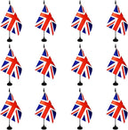 UK Britain Desk Flag, 12 Pack British Table Office Flag with Black Solid Pole and Stand Base, International Country Flag, Festival Celebration, Classroom Meeting Desktop Decor (UK)