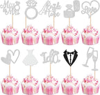 30 PCS Bride to Be Cupcake Toppers Glitter Wedding Cupcake Decorations I Do Love Heart Ring Miss to Mrs Cupcake Picks for Wedding Engagement Bridal Shower Party Cake Decorations Supplies Silver