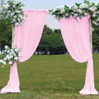 PARTISKY 10x10ft Pink Chiffon Sheer Backdrop Curtains, Wrinkle-Free Wedding Backdrop Drapes for Birthday Party Ceremony Arch Stage Decor Background for Photography 5x10ft,2 Panels