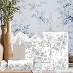 JarThenaAMCS 100 Sheets Floral Tissue Paper Silver Flower Gift Wrapping Paper Vintage Decorative Art Paper for Home Party DIY Crafts Supplies, 14 x 20 Inch