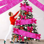 6 Pack 10 Ft Fuchsia Foil Fringe Garland Metallic Streamers Tinsel Banner Wall Hanging Garland Backdrop for Parade Floats, Halloween, Christmas, Thanksgiving, New Year Party Decorations