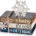 4 Pcs Winter Christmas Decor Winter Table Decorations Christmas Tiered Tray Decor Centerpiece Decorations Indoor Rustic Wooden Snowflake Block Sign Gift Farmhouse for Home Kitchen Shelf