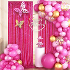 Fuchsia Sequin Backdrop Drapes 4 Panels 2FTx8FT Glitter Backdrop Curtains for Wedding Party Stage Decorations