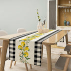 Lemon Table Runner,Black Buffalo Plaid Lemon Table Runner Farmhouse Style Spring Summer Home Kitchen Dinding Room Table Decoration 13x120 Inch