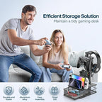 KDD Headphone Stand with Drawer - Headset & Controller Holder for Desk - Aluminum Supporting Bar Earphone Stand with Cable Organizer - Universal Gaming PC Accessories Storage