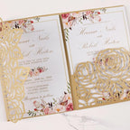 50pcs Gold Laser Cut Wedding Invitations Card Pocket with Envelope and RSVP Cards 5x7 '' Tri-Fold Wedding Invitation Kit for Wedding Engagement Bridal Shower Birthday Quinceanera Party Invite