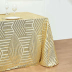 Efavormart 90"X132" Gold Sparkly Sequin Geometric Tulle Rectangular Tablecloth