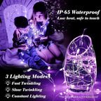 ZGWJ 100 Pack Fairy Lights Battery Operated, 7ft 20 Mini LED Fairy String Lights Silver Wire 3 Modes for DIY, Parties, Wedding, Bedroom, Halloween Christmas Decoration Purple
