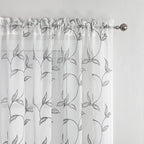 VISIONTEX Sheer Curtains 108 Inch Length 2 Panels, Decor Iron Grey Vine Leaves Embroidery on White Voile Pair, Accent Semi Window Drapes for Kitchen, Living Room and Bedroom, 54" W x 108" L