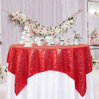 ShinyBeauty Sequin Tablecloth Square 54x54-Inch Red Table Cloths for Round Table Red Sequins Fabric Overlay Glitter TableCloths Linen for Party Small Cover for Wedding Reception