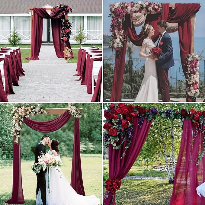 8 Panels Wedding Arch Draping Fabric 28" x20Ft Wedding Arch Drapes Chiffon Fabric Drape Sheer Backdrop Curtain for Weddings Party Swag Ceremony Birthday Arbor Drapery Reception Ceiling Décor(Burgundy)