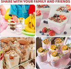 300 Packs Dessert Cups with Spoons, 5 OZ Mini Clear Plastic Disposable Parfait Cups, Small Serving Bowl for fruit ice cream pudding, Square Dessert Shot Glasses Round Goblets for Fall party