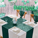 Sequin Table Runners 10 Pieces Emerald Green Table Runners 12x72 Inch Glitter Dining Table Cover for Party Wedding Birthday Reception Banquet Decoration Spring Party Chair Sashes