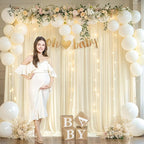 Light Champagne Backdrop Curtains with Lights String for Parties,10x10FT Wrinkle Free Wedding Photo Backdrop Curtains for Baby Shower Birthday Ceremony Reception Home Party Decorations-5ft x 10ft
