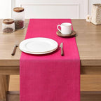 ZeeMart Linen Textured Border Table Runner, 14 x 72 Inch Hot Pink, Farmhouse Style Pink Table Runners 72 Inches Long, Easy Care Everyday Polyester Table Runner