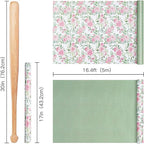 RUSPEPA Reversible Floral Wrapping Paper Roll for Girls Women, Mini Roll, Pink Rose Design and Green Solid Color, Elegant Gift Wrap for Birthday, Mother’s Day, Bridal Shower, 17 Inches x 16.4 Feet