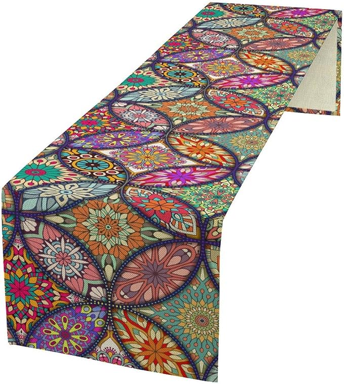 Boho Floral Table Runner,Colorful Flower Retro Bohemian Table Cloth Kitchen Dining Table Home Party Decoration 13x120 Inch