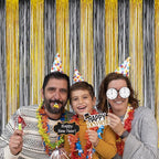 Foil Fringe Curtains Happy Retirement Decorations - Melsan 3 Pack 3.2 x 8.2 ft Gold Tinsel Curtain Party Photo Backdrop for Birthday Party Baby Shower or Graduation