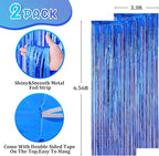 2 Pack Blue Foil Fringe Backdrop Curtains, Tinsel Streamers Party Decorations, Fringe Backdrop for Graduation, Disco Party