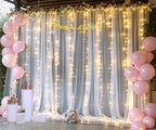 10ft x 10ft White Tulle Backdrop Curtain with Lights String for Parties Wedding Bridal Shower Sheer White Curtain Backdrop for Birthday Baby Shower Photo Booth Background Decorations