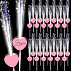 24 Pcs Wedding Sparklers Heart Shaped LED Glow Sticks Fiber Optic Wands Light up Wand with 3 Light Mode for Wedding Bridal Shower Birthday Glow in the Dark Party Supplies (Pink)