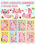 Aowplc 32 Sheets Axolotl Make-a-Face Stickers Mix 'n Match Crafts for Kids Axolotl Party Favors & Activities