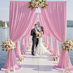 20×12ft Wrinkle Free Pink Backdrop Curtain for Wedding Parties, 4 Panels 5×12ft Long Soft Silky Polyester Backdrop Drapes Baby Pink Photo Back Drop Curtains for Party Photography Background Cloth