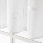 VISIONTEX White Sheer Voile Curtains, Decorative Leaves Embroidery Faux Linen Rod Pocket Window Drapes for Home Kitchen, Living Room and Bedroom 26 x 36 Inch, Set of 2 Curtain Panels