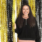 4 Pack Black and Gold Wavy Foil Fringe Curtains Pirthday Decorations,3.3 ft x 6.6 ft Metallic Foil Curtains Streamers for Party Photo Booth Props Background Decoration