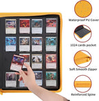 Snekdy premium 1024-pocket trading card binder, 16-pocket cards album, waterproof PU-leather Cover album with side loading, holds gaming, baseball, basketball & sports cards (Yellow)