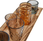 Wood Tray with 9 Brown Glass Votive Holders (Set of 10 Pieces)