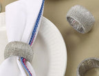 12 Pcs Beaded Napkin Rings - Rhinestone Napkin Buckles Glossy Napkin Bling Round Holders for Easter Holiday Wedding Banquet Home Party Dining Table Decoration (Silver) - CLEENTABLE