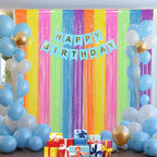 4 Pack Colorful Foil Fringe Curtain Backdrop - 3.3 x 6.6ft Wavy Rainbow Tinsel Backdrop Curtain Metallic Streamers Holiday Photo Booth Party Decorations
