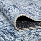 Bloom Rugs Washable Non-Slip 6' x 9' Rug - Ivory/Denim Blue Traditional Medallion Area Rug for Living Room, Bedroom, Dining Room, and Kitchen - Exact Size: 6' x 9'