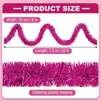 25 Feet Metallic Twist Tinsel Garland Backdrop for Parade Floats, Christmas Eve, New Year, Valentine's Day Party Decorations (Fuchsia, 4in x 25ft)