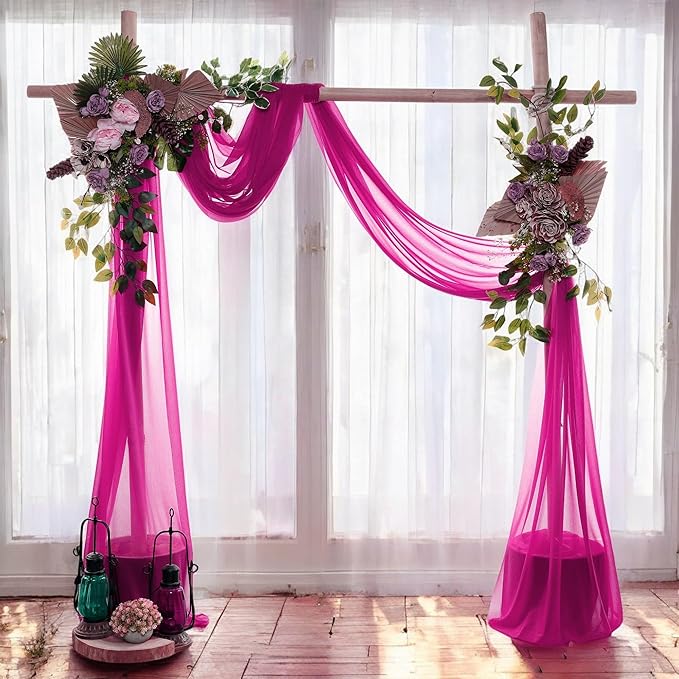 MDS Halloween Chiffon Draping Fabric - 2 Panel, 30" Wide x 30ft Long - Sheer Spooky Arbor & Canopy Drapery for Haunted House Backdrops, Party Ceilings, DIY Costumes & Themed Events - Magenta