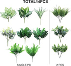 PARTY JOY 14 Bunches Fake Plants Outdoor, Fake Bushes UV Resistant Artificial Flowers Greenery Shrubs Faux Greenery for Outdoor Garden Patio Front Porch Yard Decor