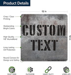 Custom Sign, Custom Street Sign, 11 Font Colors, 13 Font Styles, 4 Hole Options, 22 Sizes, 12x12 Inches, Rust Free DiBound, Fade Resistant, Made in USA by My Sign Center (Grunge Metal)