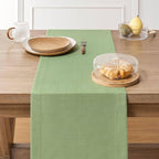 ZeeMart Linen Textured Border Table Runner, 14 x 60 Inch Green, Farmhouse Style Sage Green Table Runners 60 Inches Long, Easy Care Everyday Polyester Table Runner