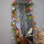 2PCS Artificial Daisy Garland, 6FT Faux Flower Hanging Vine, Purple Flowers Ivy, Spring Garland with Eucalyptus Boston Fern Vine for Sign Board Party Home Decor