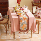 Designer Vintage Orange Floral Table Runner,French Soft Linen Farmhouse Table Runners 71 Inches Long,Decor Tabletop for Kitchen,Dining,Tea Party,Home,Christmas,12"*71"