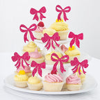 Gyufise 36Pcs Bow Cupcake Toppers Glitter Bowknot Cupcake Picks Bow Tie Birthday Decorations Princess Bow Cupcake Decorations for Bowknot Theme Baby Shower Birthday Party Supplies Rose Red